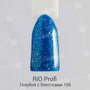 Rio Profi, Гель-лак каучуковый - Голубой с блестками №106 (7мл.)