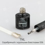 TNL, Гель-лак Glitter №36 - Серебряный с крупными блестками (10 мл.)