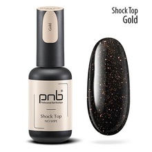 PNB, Shoсk Top Gold No Wipe - Топ без липкого слоя светоотражающий (золотой, 8 мл)