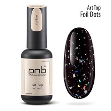 PNB, Art Top Foil Dots No Wipe - Топ без липкого слоя с фольгой (серебряная голография, 8 мл)