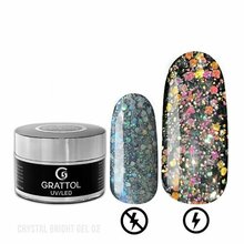 Grattol, Gel Crystal Bright - Гель со светоотражающим глиттером №2 (15 мл)