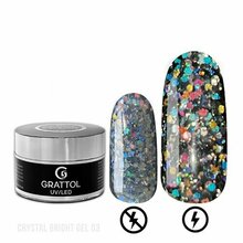 Grattol, Gel Crystal Bright - Гель со светоотражающим глиттером №3 (15 мл)