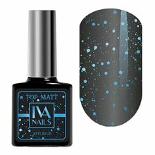 IVA Nails, Asti Blue - Матовый топ с глиттером без липкого слоя (8 ml)