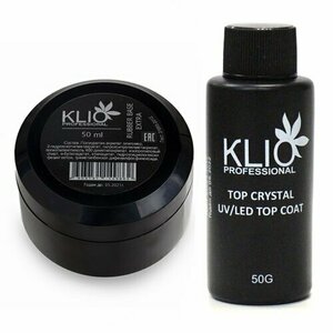 Klio Professional, Набор Extra Rubber Base (шир. горлышко 50 гр) + Top Coat Crystal (узк. горлышко 50 гр)