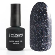 Monami, Super Shine top GALAXY - Топ для гель-лака Супер блеск с блестками (без липкого слоя, 15 мл.)