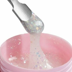 ADRICOCO, Гель для наращивания камуфлирующий с глиттером - Chic Gel №1 молочный шик (15 мл)