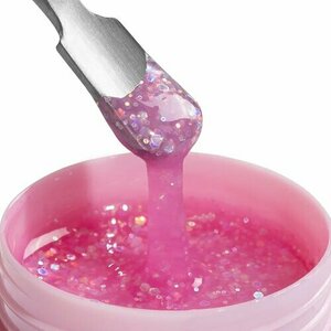 ADRICOCO, Гель для наращивания камуфлирующий с глиттером - Chic Gel №4 сиреневый шик (15 мл)