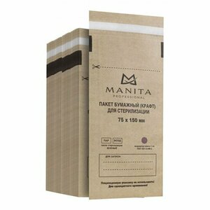 MANITA PROFESSIONAL, Крафт-пакет Пакет бумажный (КРАФТ) для стерилизации (75х150, 100 шт/уп.)