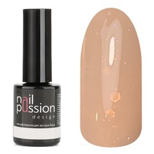 Nail Passion, Камуфлирующая каучуковая цветная экстра база с шиммером - Peach shine (10 мл.)