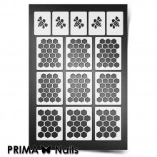 PrimaNails, Трафарет для дизайна ногтей New Size - Пчелиные соты