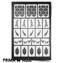 PrimaNails, Трафарет для дизайна ногтей New Size - Растительный узор - 1