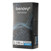 Benovy, Перчатки нитровиниловые гладкие одноразовые голубые (L, 100 шт./50 пар)
