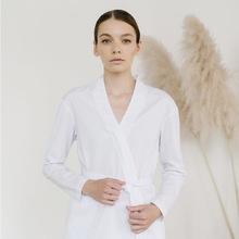LIDSMI, Блуза асимметричная с поясом женская, цвет белый (размер 44)