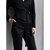 LIDSMI, Блуза асимметричная с поясом женская, цвет черный (размер 42)