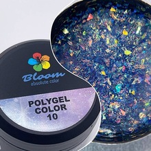 Bloom, Полигель цветной для моделирования ногтей №10 (прозрачный с хлопьями, 12 гр.)