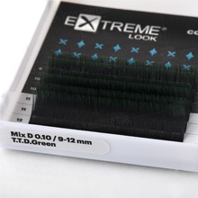 eXtreme look, Ресницы для наращивания омбре black+green D 0,10 (зеленый, микс 9-12, 6 линий)