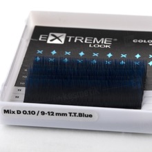 eXtreme look, Ресницы для наращивания омбре black+blue D 0,10 (синий, микс 9-12, 6 линий)