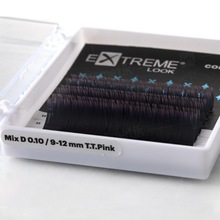 eXtreme look, Ресницы для наращивания омбре black+pink D 0,10 (розовый, микс 9-12, 6 линий)
