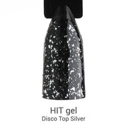 HIT gel, Disco Top Silver - Топовое покрытие для гель-лака без липкого слоя с поталью (9 мл)